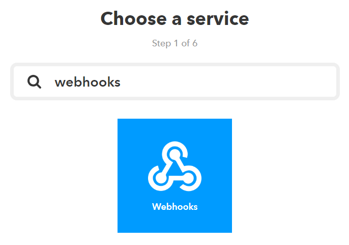 IFTTTのトリガー検索画面で、Webhooksを検索する