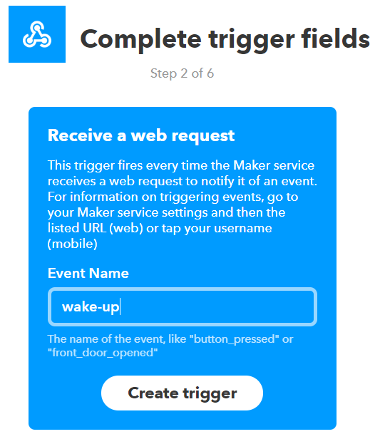 IFTTTでWebhookをトリガーにし、コールするためにトリガーの名前を設定する