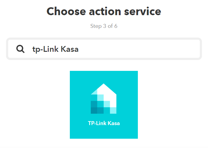 IFTTTからTP-LinkのスマートプラグHS105を操作するために、thatでtp-link kasaと検索する。