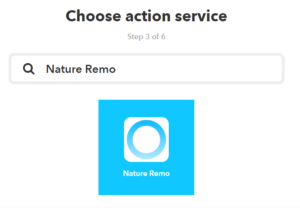 IFTTTからNatureのスマートリモコンNature Remoを操作するために、thatでNature Remoと検索する。